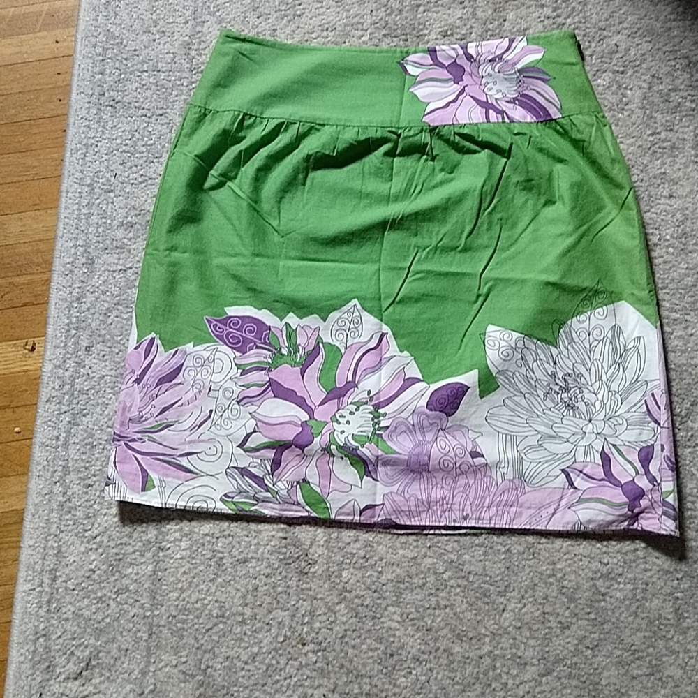 Ann Taylor Loft green and purple floral mini skirt